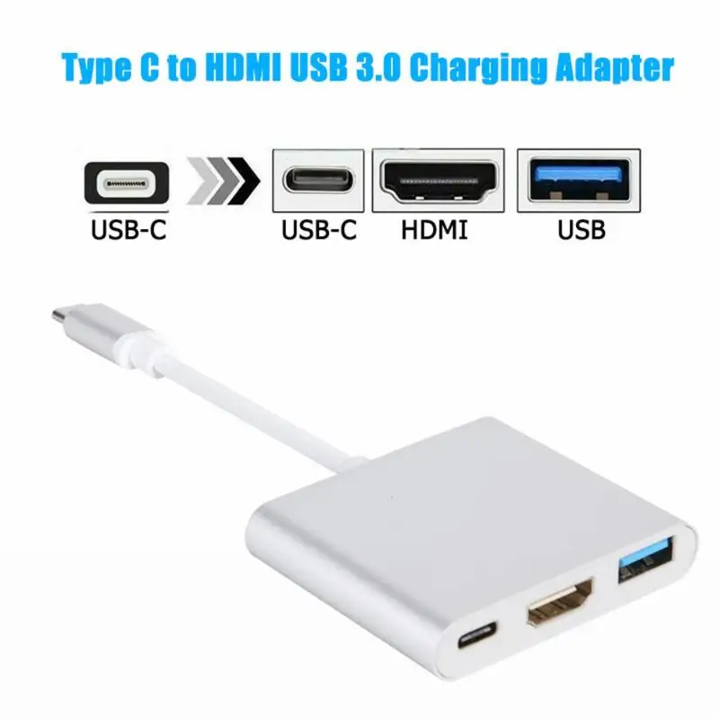 Адаптер USB C концентратор типа C до 4K HDMI концентратор USB 3,0 отличный алюминиевый сплав серебряный корпус USB-C зарядный порт для MacBook