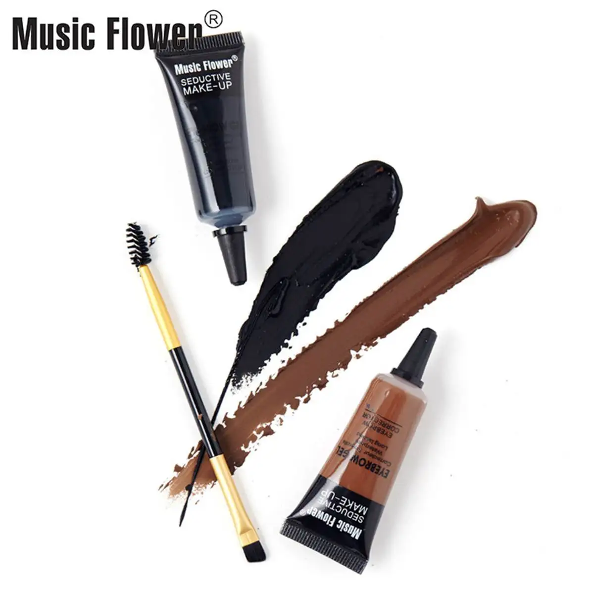 Music Flower, 2 цвета, усилители для бровей, соблазнительные, водостойкие, для бровей, гель с двойным концом, кисть, Длительное Действие, макияж для глаз, набор