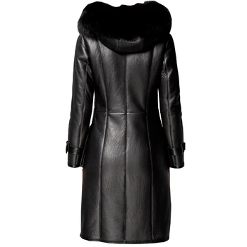 

Real Winter New Natural Shearli Sheepskin Leather Coat Women Black Genuine Fox Fur Collar Russian Suede Coats Plus Size 6XL 7XL