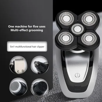 

5 In 1 4D Men's Rechargeable Bald Head Electric Shaver 5 Floating Heads Beard Nose Ear Hair Trimmer Razor Clipper Facial Brush