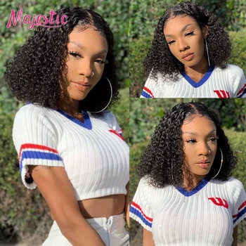 

Bob Curly Lace Front Human Hair Wig Brazilian Lace Wig Human Hair 4x4 Short Curly Bob Wigs For Women Deep Wave Wig Natural Color