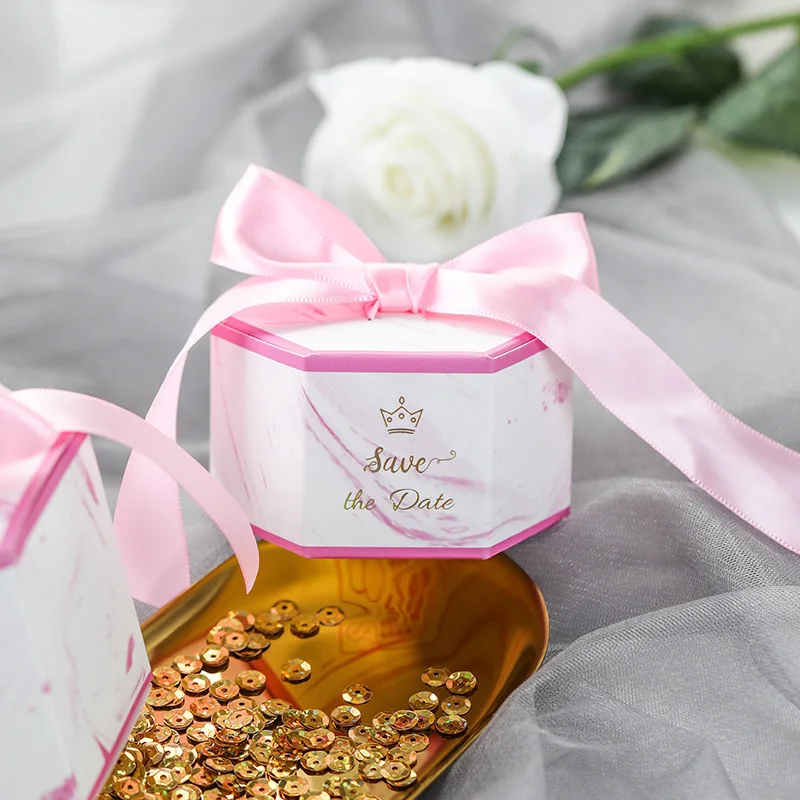 Новинка, милая коробка, Мраморная Шестигранная коробка для конфет, подарочные пакеты для упаковки, рождественские подарочные коробки, свадебные принадлежности - Color: pink