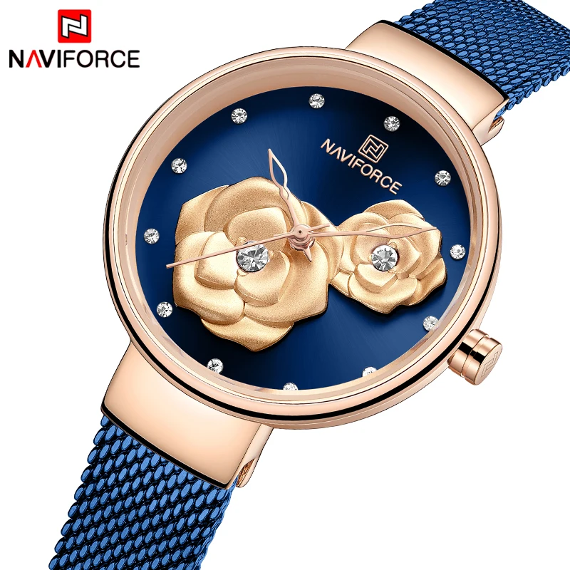 Часы наручные NAVIFORCE женские кварцевые брендовые водонепроницаемые с сетчатым