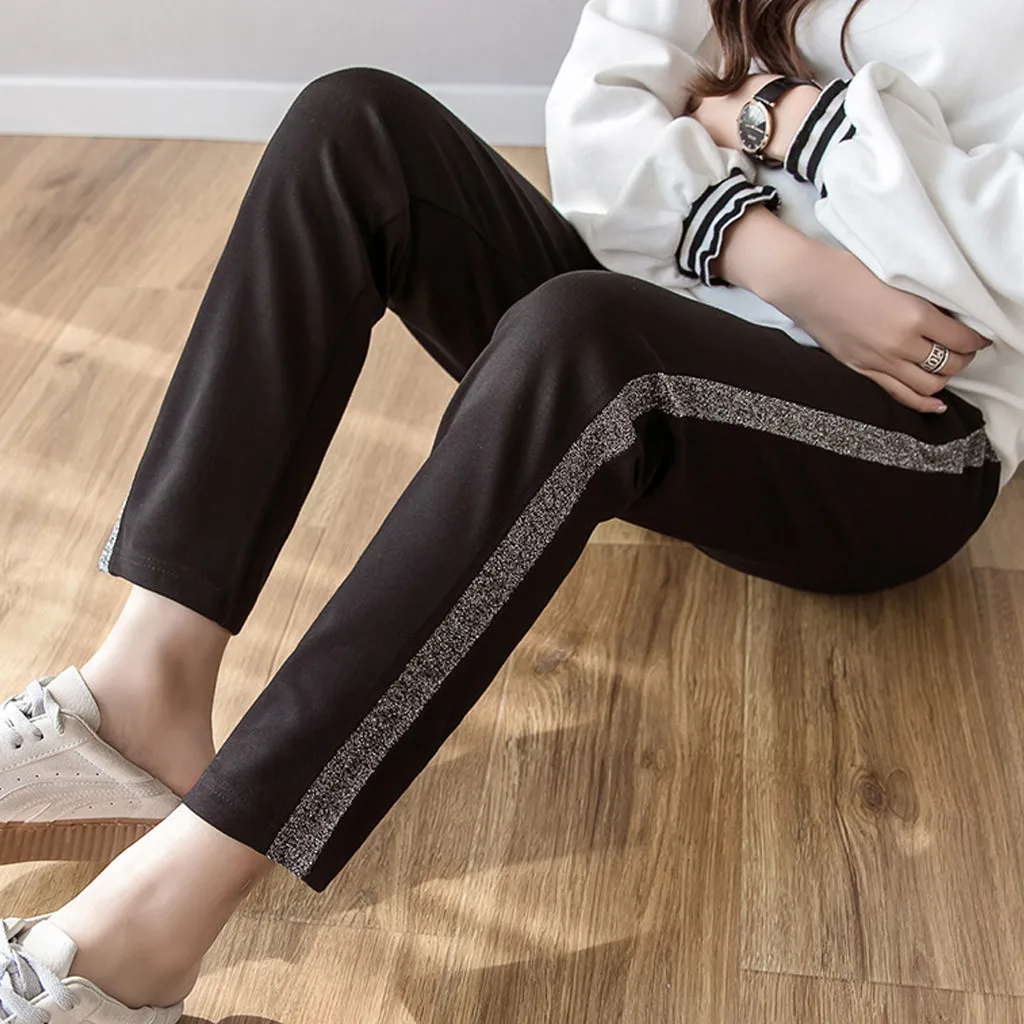 SAGACE полосатые брюки для беременных с принтом черные эластичные прямые повседневные брюки для беременных длинные брюки