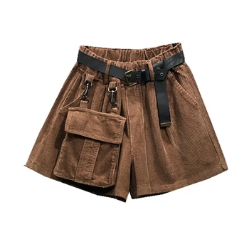 

Europe and the United States autumn and winter new elastic waist loose A word bag corduroy shorts female European goods