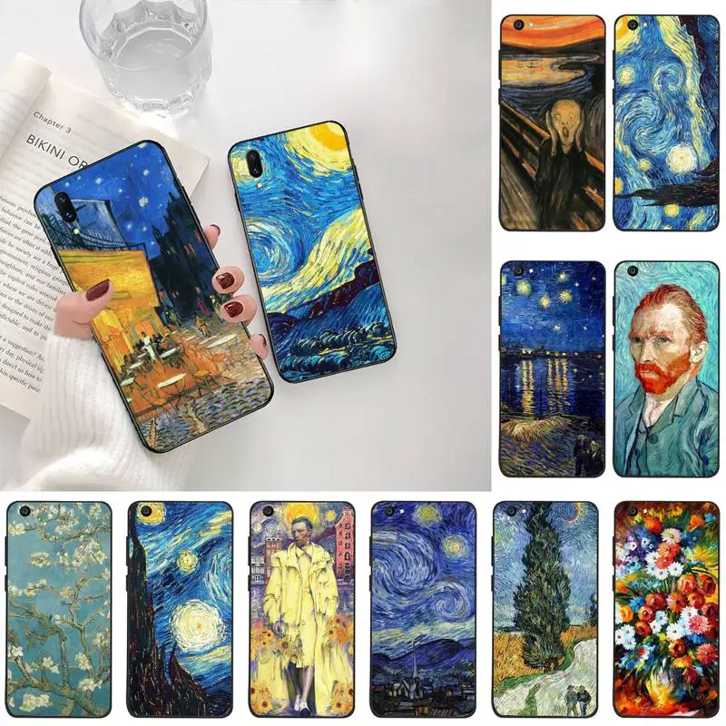 CUTEWANAN Van Gogh звездное небо искусство черный ТПУ мягкий резиновый чехол для