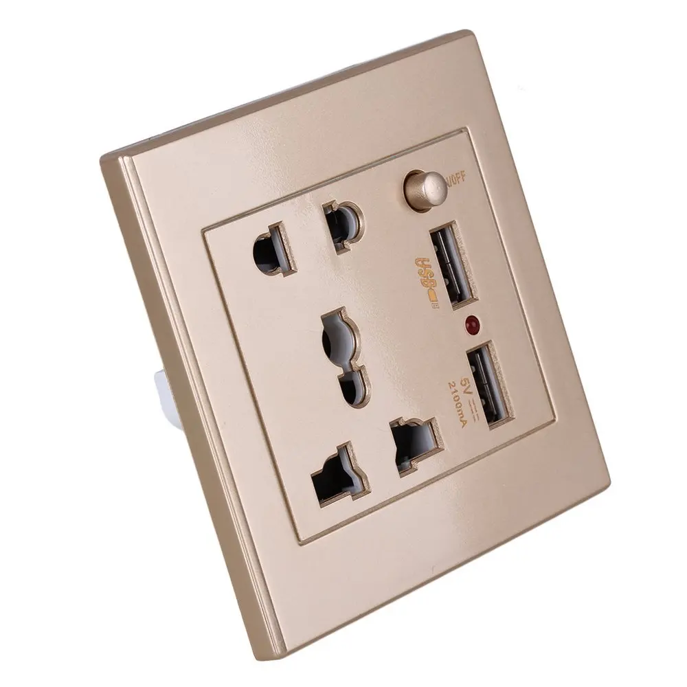 AC110-250V 2 USB порт розетка зарядное устройство и переключатель управления и 5 отверстий AC штепсельная розетка панель выходных пластин