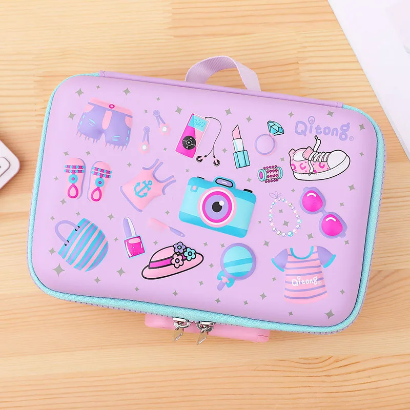 Purple Style 02 Kawaii школьный пенал для девочек и мальчиков, милый 3D Пенал для ручек, большой пенал с замком EVA, пенальти, канцелярские товары, большой мешочек - Цвет: Purple Style 02