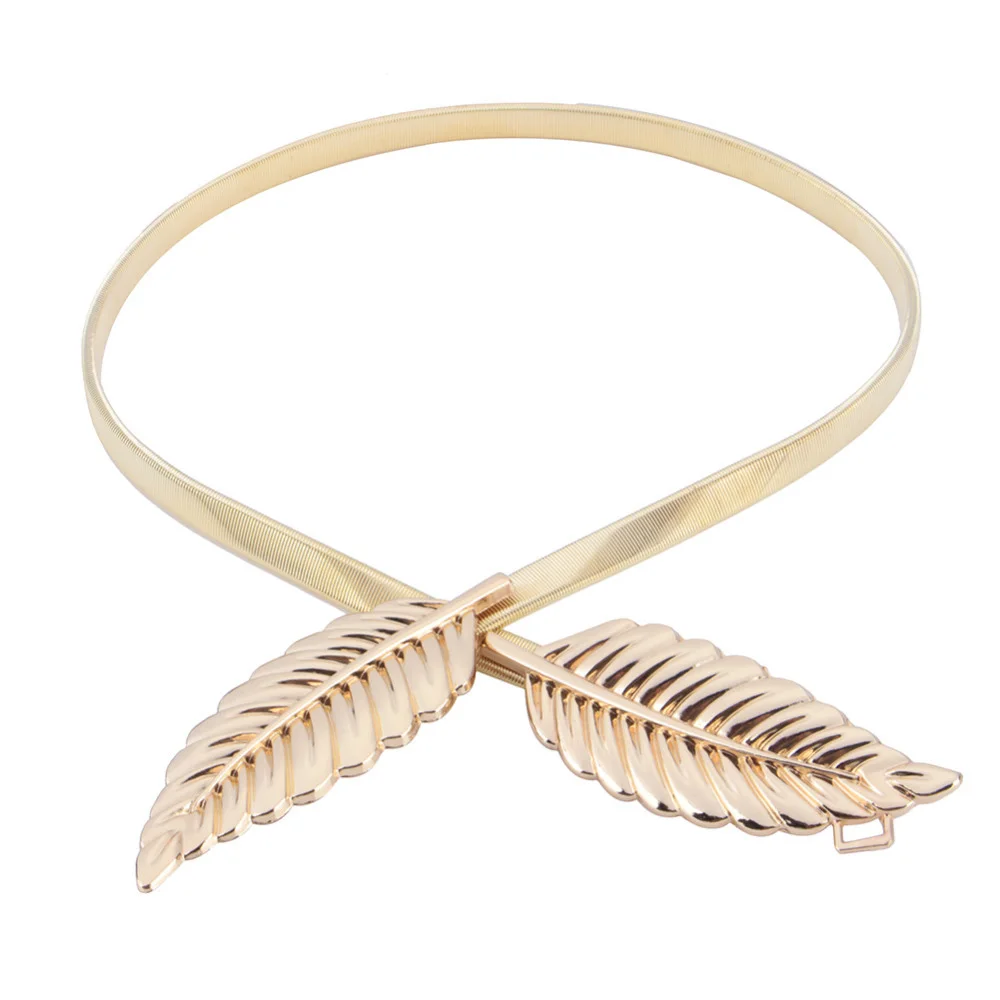 

Metal Leaf Vintage Women Belt Fashion Stylish Metal Golden/Silver Leaves Chain Belt Women's Waist Elasticity Waist Belt