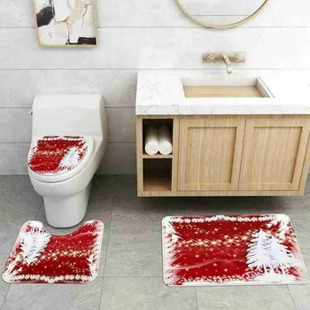 

3pcs/set Bathroom Non-slip Mat Cover Toilet Lid Cover Base Carpet Comfortable Warm Christmas Tree Snowflake Pattern Decoration