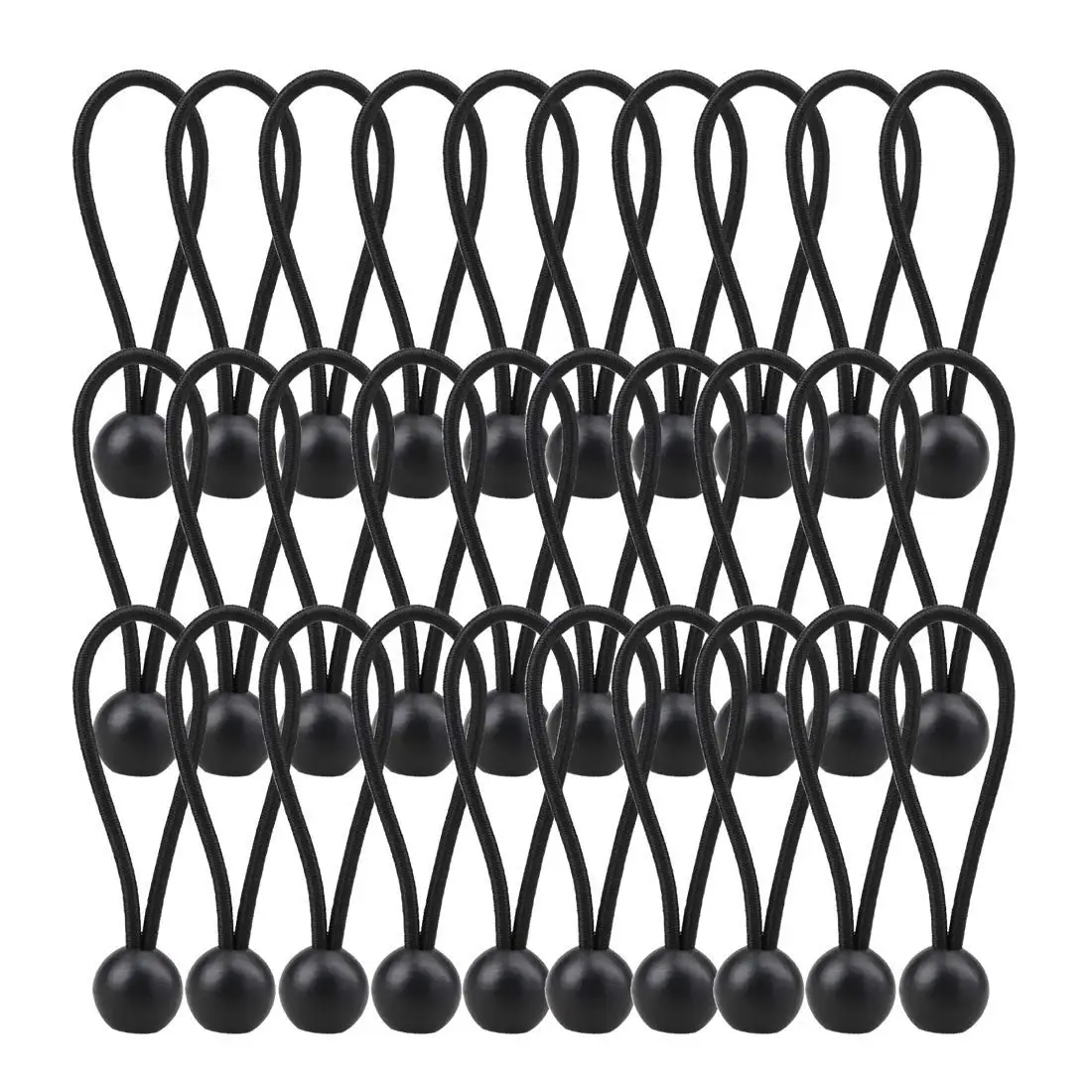 

Bungee Balls 30 PCS Black Heavy Weight 4 inches Tarp Bungee Cords Weather Resistant Tie Down Strap 4mm Thickness - For Camping