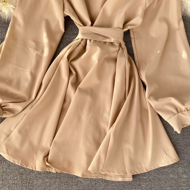 Женское мини платье с v образным вырезом винтажное Повседневное рукавами