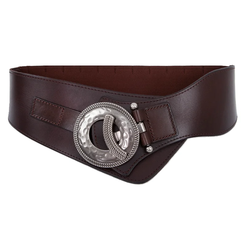 

H3308 Retro Genuine Leather Belt Ladies Cowhide Fashion Elastic Waist Seal Women Metal Buckle High Quality Simple Waistband