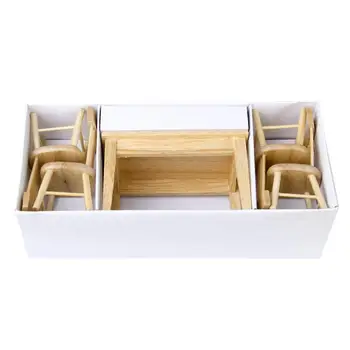 

DishyKooker 5pcs Miniature Dining Table Chair Wooden Furniture Set for 1:12 Dollhouse---Wooden Color