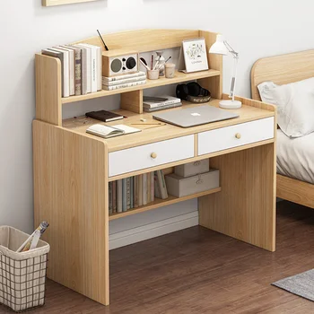 

Nordic wood color computer desk desktop with drawer simple student desk bookshelf writing desk simple desk