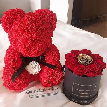 

DIY Valentines Day Gifts Red Rose Bear Artificial foam Roses Flower Wedding Engagement Decoration little Bear Mold bear Ted