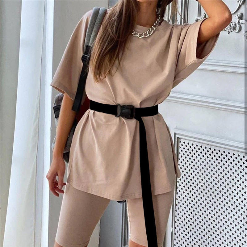 Fashion Women's Suit Solid Loose O-Neck Top Black Shorts Sport Suit Summer Women Clothing Set Casual Daily Two Piece Sets Outfit plus size sweat suits Women's Sets