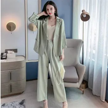 

Alien Kitty New All Match Slender Women Office Ladies Solid Elegant Blazers+Straight Slim Pants Feminine Suit Two Pieces Sets