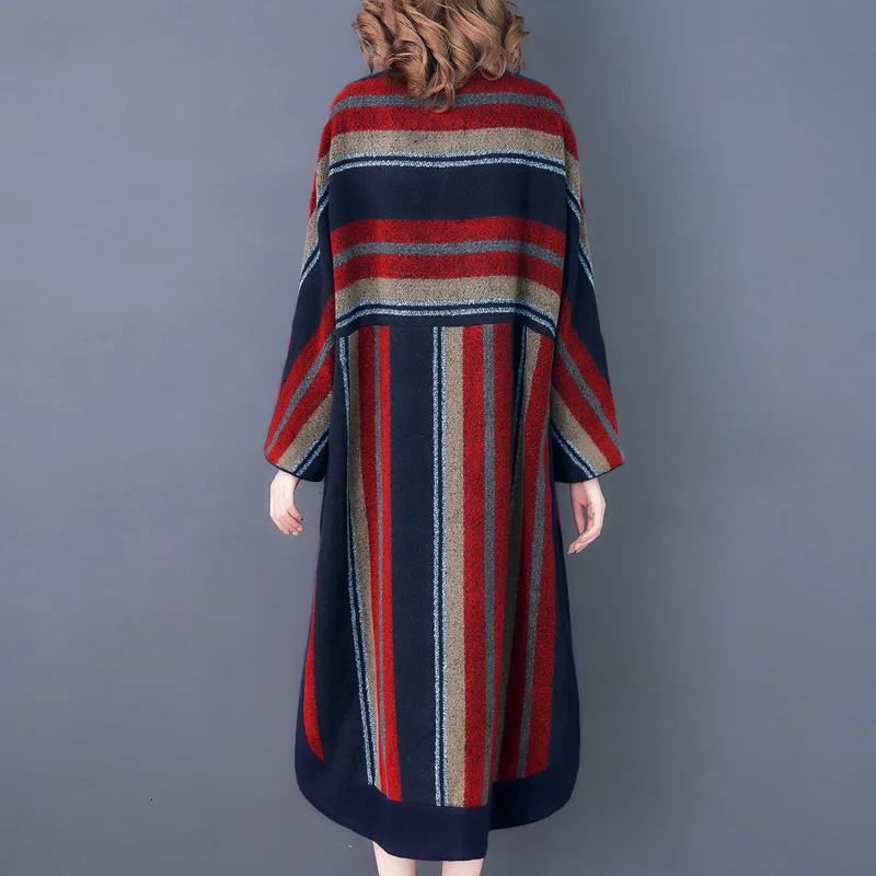 [EWQ] Autumn Winter New Pattern High Quality Hit Colors Stand Collar Single Breasted Vintage Woolen Overcoat Women AH91103