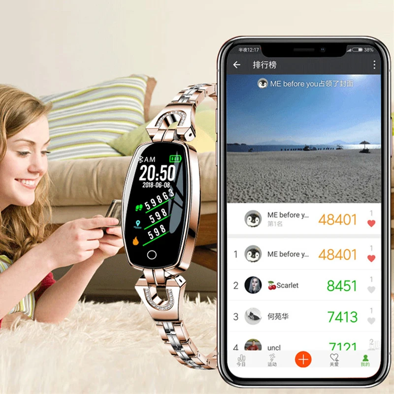 Baratos Reloj inteligente H8 para mujer, reloj de presión arterial, Monitor de ritmo cardíaco, pulsera inteligente IP67, reloj inteligente a prueba de agua