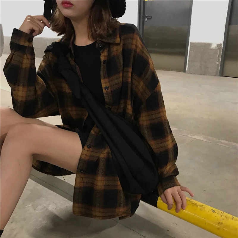 Весна-осень, уличная одежда, шикарная блузка, рубашки для женщин, повседневная, свободная, рукав "летучая мышь", винтажная, клетчатая рубашка, женские, консервативный стиль, свободные топы