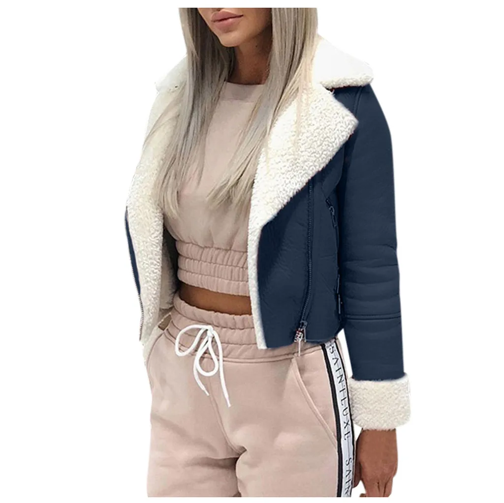 Women's Jacket Lapel Suede Leather Buckle Cool Pilot Jacket Faux Lamb Wool Motorcycle Jackets Women's Coat куртка женская