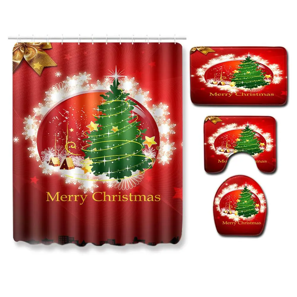 4 шт./компл. Merry Christmas душ Шторы с Нескользящие Коврики для туалета крышка ванны коврики для дома Ванная комната аксессуар 180*180 - Цвет: Оранжевый