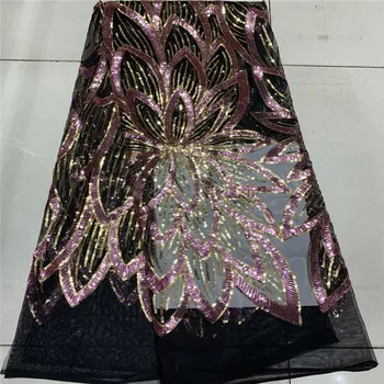 

2019 High Quality African Lace Fabric sequins pink French Net Embroidery Tulle Lace Fabric For Nigerian Wedding Party Dress