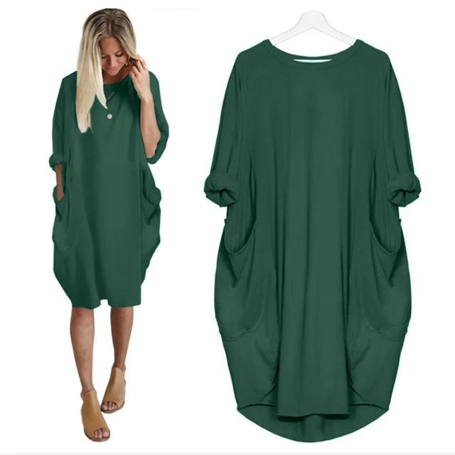 Women's Plus Size T Shirt Dress Tee Dress Plain Round Neck Long Sleeve Spring Summer Hot Knee Length Dress Causal Daily Dress 20