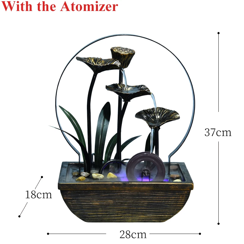 With Atomizer 110 V-220 V креативных железных лепесток фонтан воды Lucky Feng Shui колеса водопад установка для бурения небольших Особенности увлажнитель домашний декор - Цвет: With Atomizer