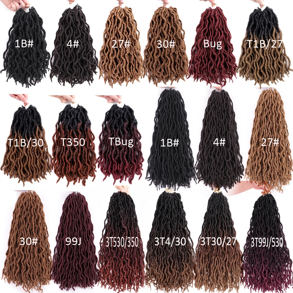 Весна солнце 12 18 дюймов Nu Locs Ombre Faux Locs Curly плетение волос Синтетические крючком косы волос
