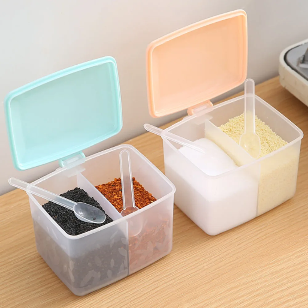 

Household Plastic Seasoning Box Kitchen Salt Shaker Seasoning Jar Storage Box Set Seasoning Jar With Spoon Kitchen Gadgets