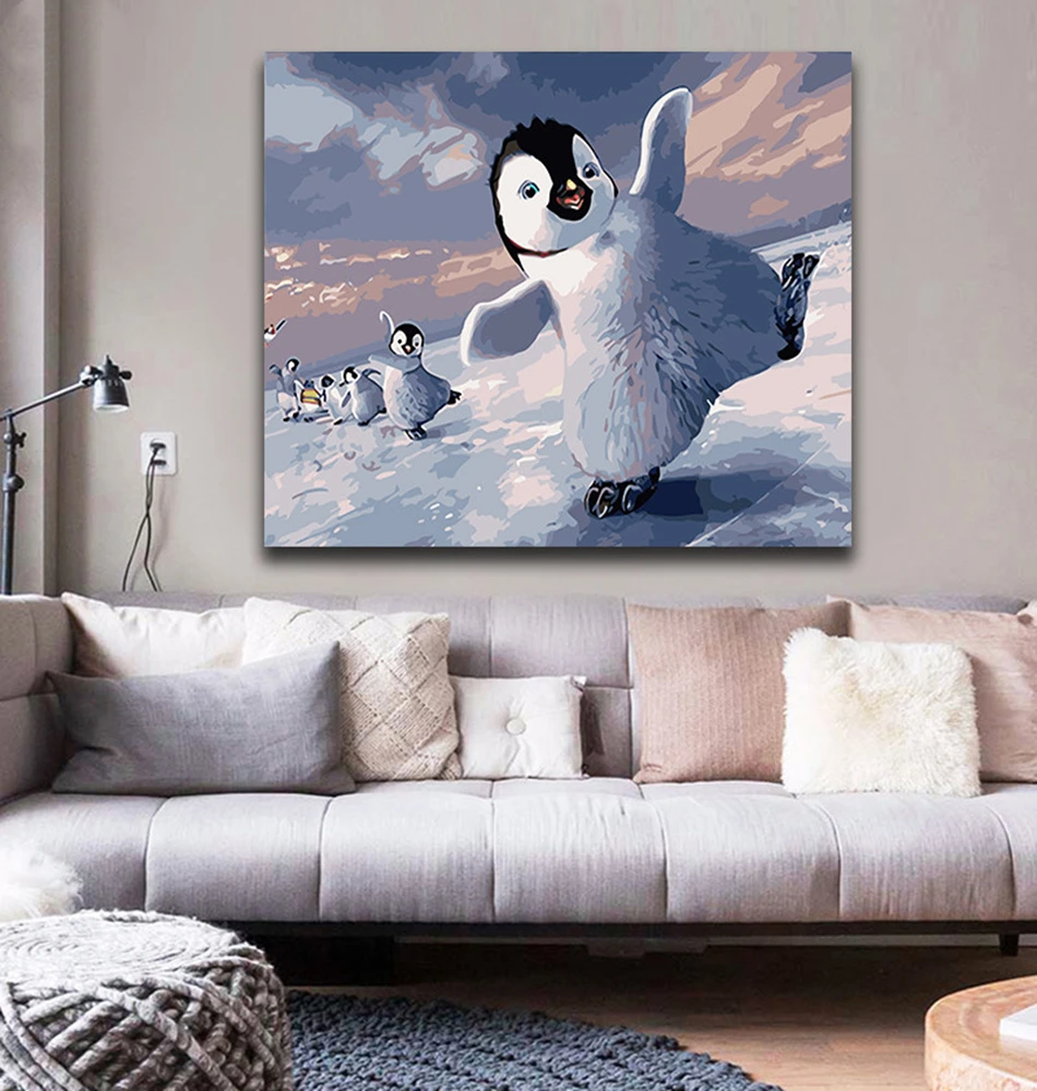 DIY-Coloring-paint-by-numbers-Penguin-on-the-snow-paintings-by-numbers-with-kits-40x50-framed