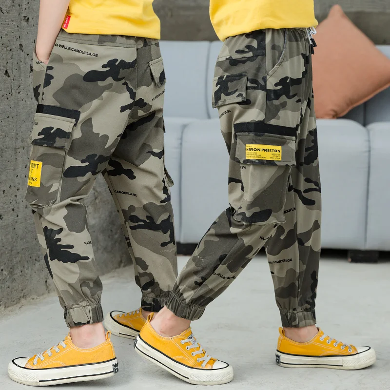 Брюки карго для мальчиков камуфляжные составного кроя на осень|Брюки| |