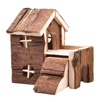 

Hamster Wooden House Double Layers Hideout Hut for Dwarf Mouse Rat Gerbil