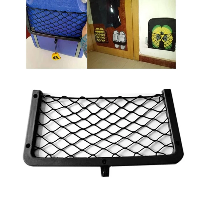 Car Net Bag with Screws for Secure Fit in Auto RV Home Marine Bus Seat Side Plastic Frame with Stretchable Mesh Net 1 Pc