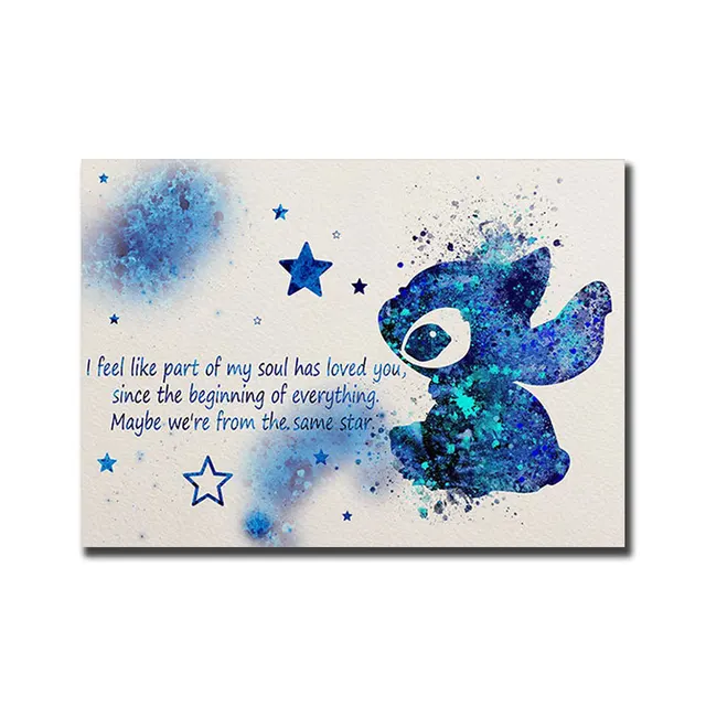 Abstract Watercolor Painting Disney Lilo Stitch Quotes Posters And Prints Wall Art Pictures Canvas For Kids Room Home Decoration Painting Calligraphy Aliexpress