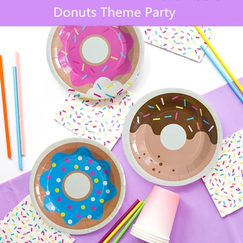 

Donuts Party Disposable Plate Straw 6Pcs Donuts Balloon Birthday Decoration For Girls Baby Shower Party Supplies ww26
