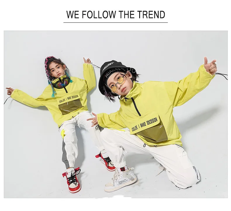 2019 Children's Street Dance Suit Loose Green Jacket White Pants Set Kids Girls Boys Hip Hop Jazz Costumes for Stage Performance (5)