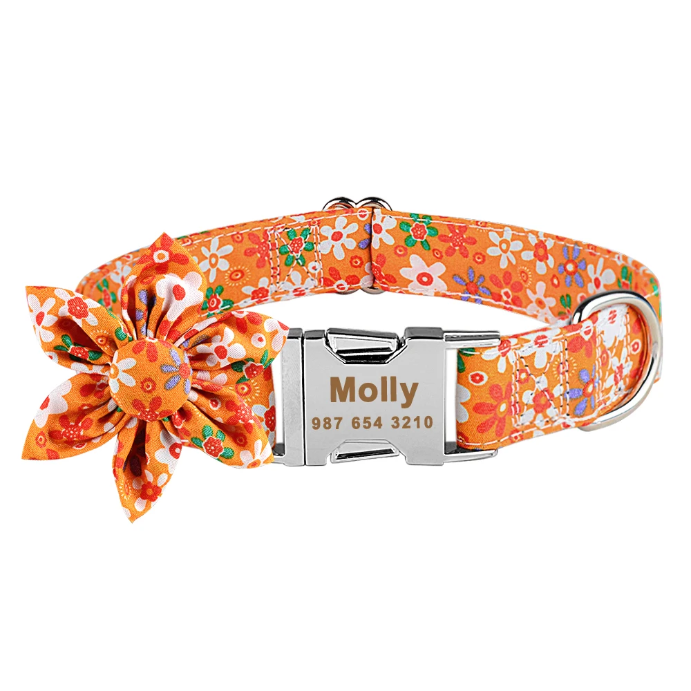light up dog collar Personalized Dog Collar Nylon With Flower and Metal Buckle Small Medium Large Puppy Engraved Name Collars Pet Cat Dog Supplies 3/8 wide dog collars	