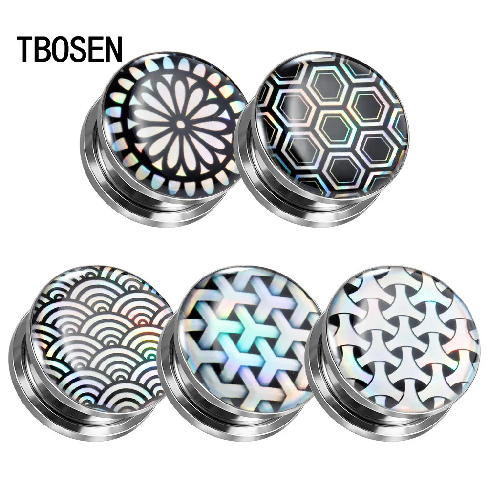New Fashion Stainless Steel Geometry Texture Logo Ear Expanders Tunnels Earring Gagues Piercing Plugs Body Jewelry Gift 2pcs | Украшения и