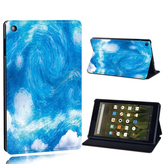 Amazon Fire 7 5/7/9th Gen / Fire HD 8 / 10 with alexa Printed Painting PU Leather Tablet Stand Folio Cover Case
