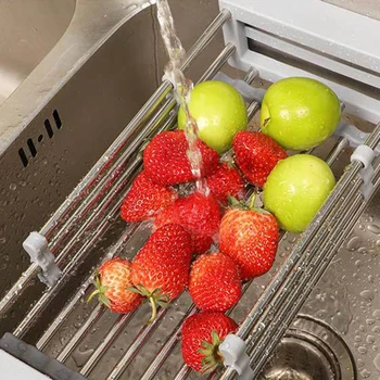 

Stainless Steel Adjustable Dish Drying Rack Telescopic Filter Basket Kitchen Sink Drainage Storage Rack Kitchen Organizer Random