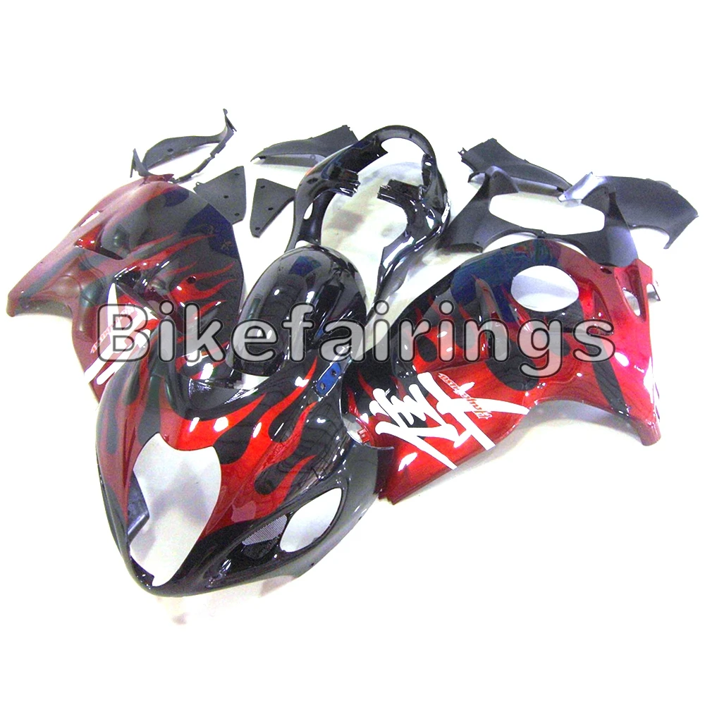 ABS Полный обтекатели для Suzuki GSXR1300 Hayabusa 2008- 08 09, 10, 11, 12, 13, 14, 15, 16 лет мотоциклетный кузов черный с красным пламенем