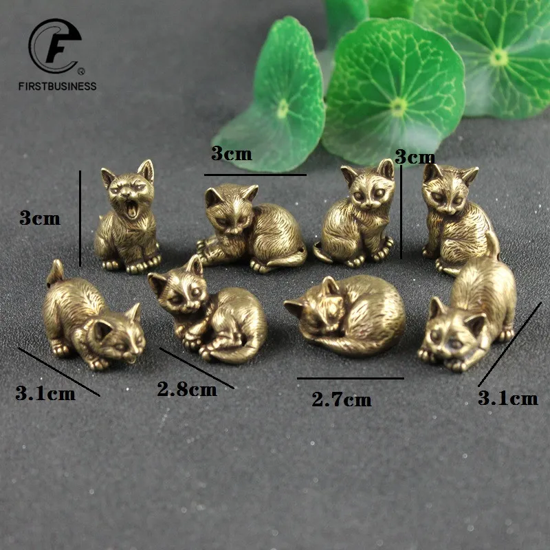8 Style Classical Solid Decoration Small Animal Ornaments Copper Cute Cat Tea Pets Home Desktop Decors Accessories Keychains