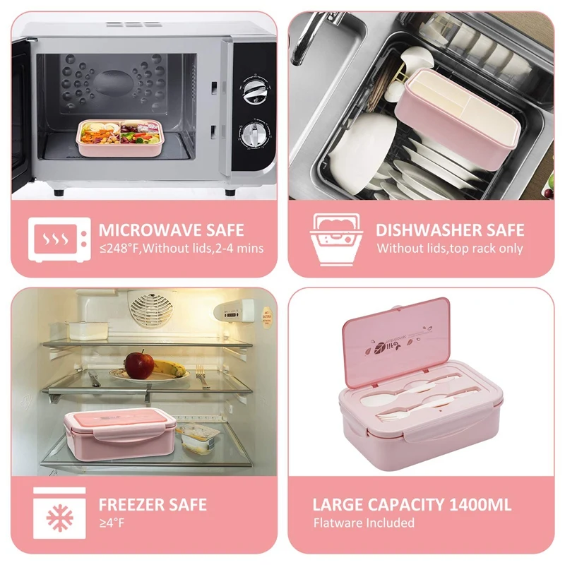 ABSS-Bento коробки для взрослых-Bento Ланч-бокс для детей с ложкой и вилкой-прочный, герметичный для еды на ходу, BPA