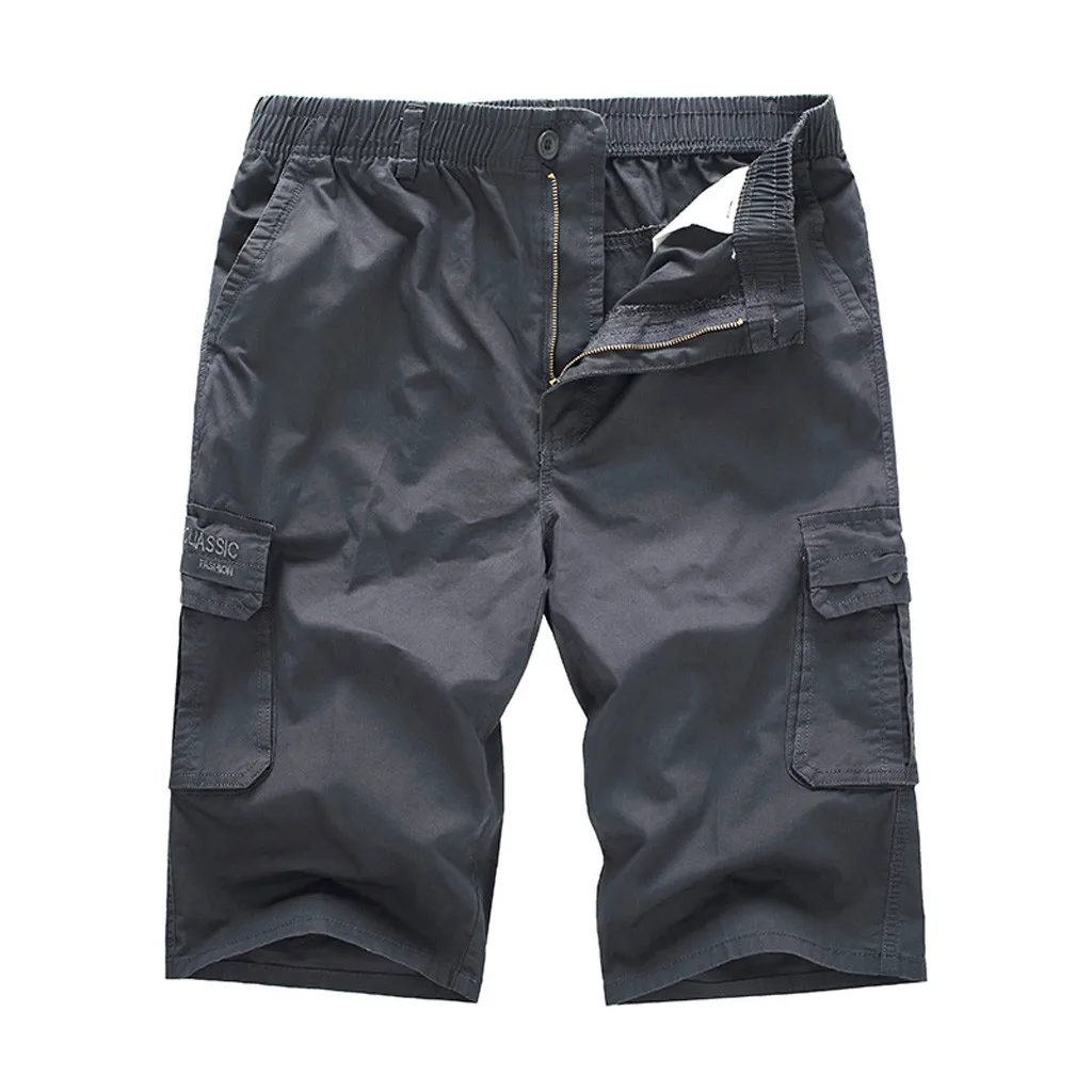Gray Однотонные мужские шорты Карго, крутые, удобные, летние,, повседневные мужские шорты, брендовая одежда, камуфляжные мужские шорты Карго 10,21 - Цвет: Gray