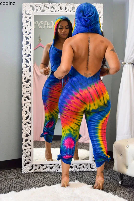 Лето размера плюс Облегающий комбинезон женский s Tie Dye комбинезон боди Женский комбинезон сексуальный K8799