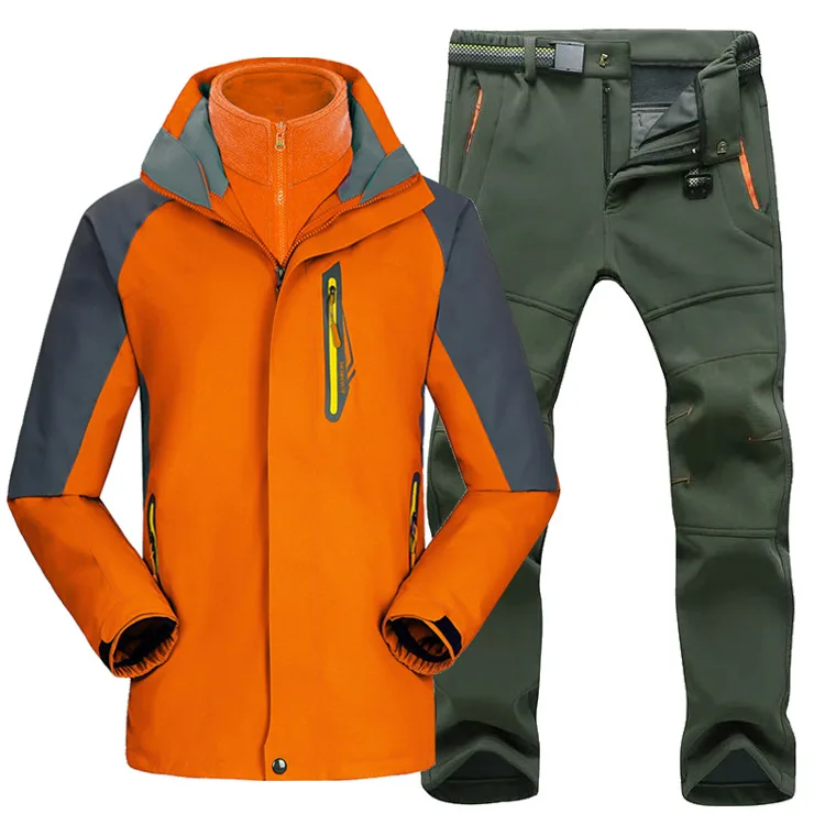 Мужской зимний костюм, куртка, брюки для пешего туризма, лыжного спорта, мужские водонепроницаемые куртки, флисовые теплые разноцветные штаны для рыбалки, треккинга, софтшелл - Цвет: color 21