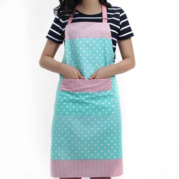 

New Cloth Cotton Wave Point Waterproof Apron Adult Lady Men Cooking Kitchen Aprons For Women Baking Restaurant Bib